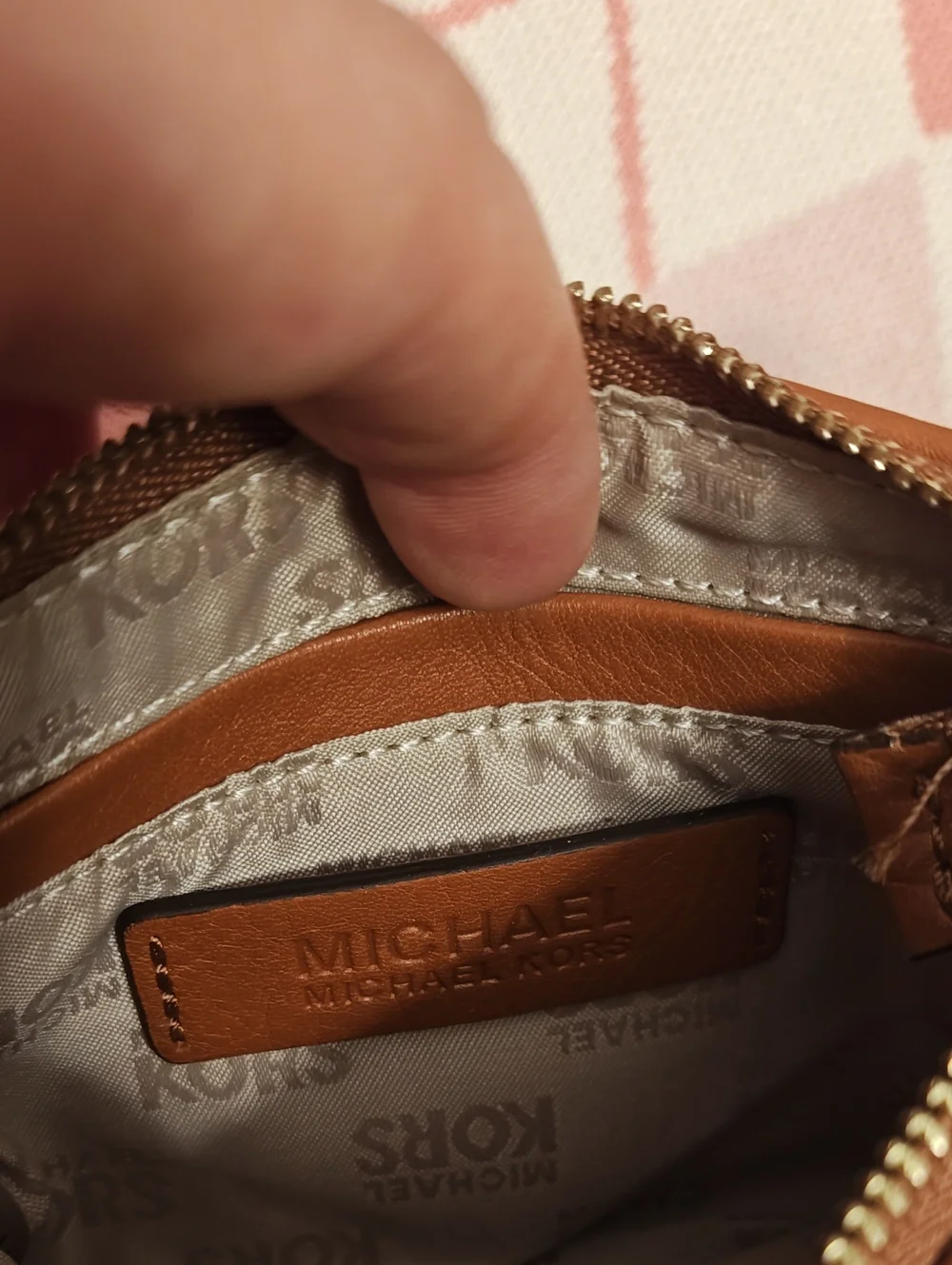 Michael Kors Tan & Brown MK Logo Wristlet